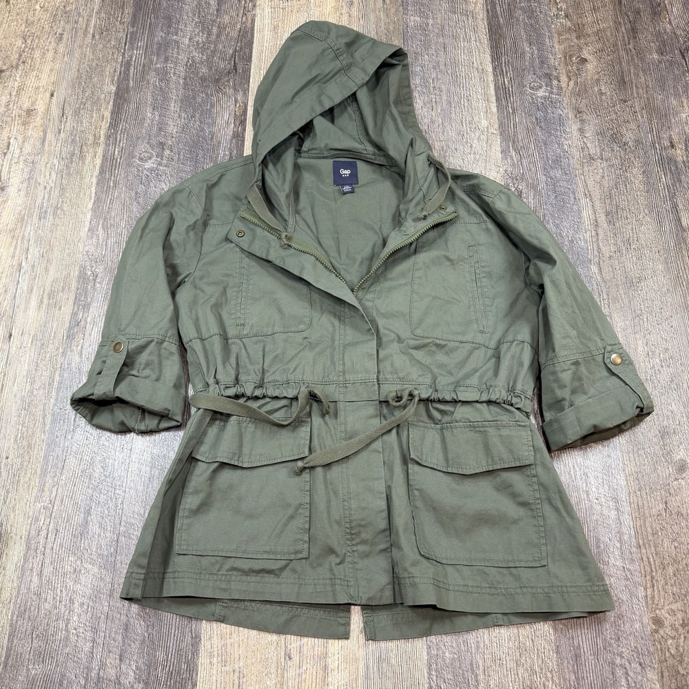 Gap Utility Jacket Womens XS Green Hooded Safari Military Drawstring Lightweight
